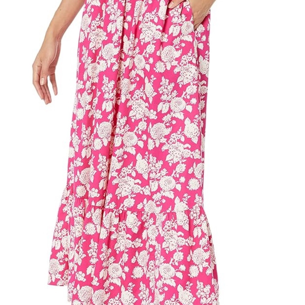 Anupa tiered 100% cotton pull on floral pink white midi skirt size XL NWT - Picture 3 of 14